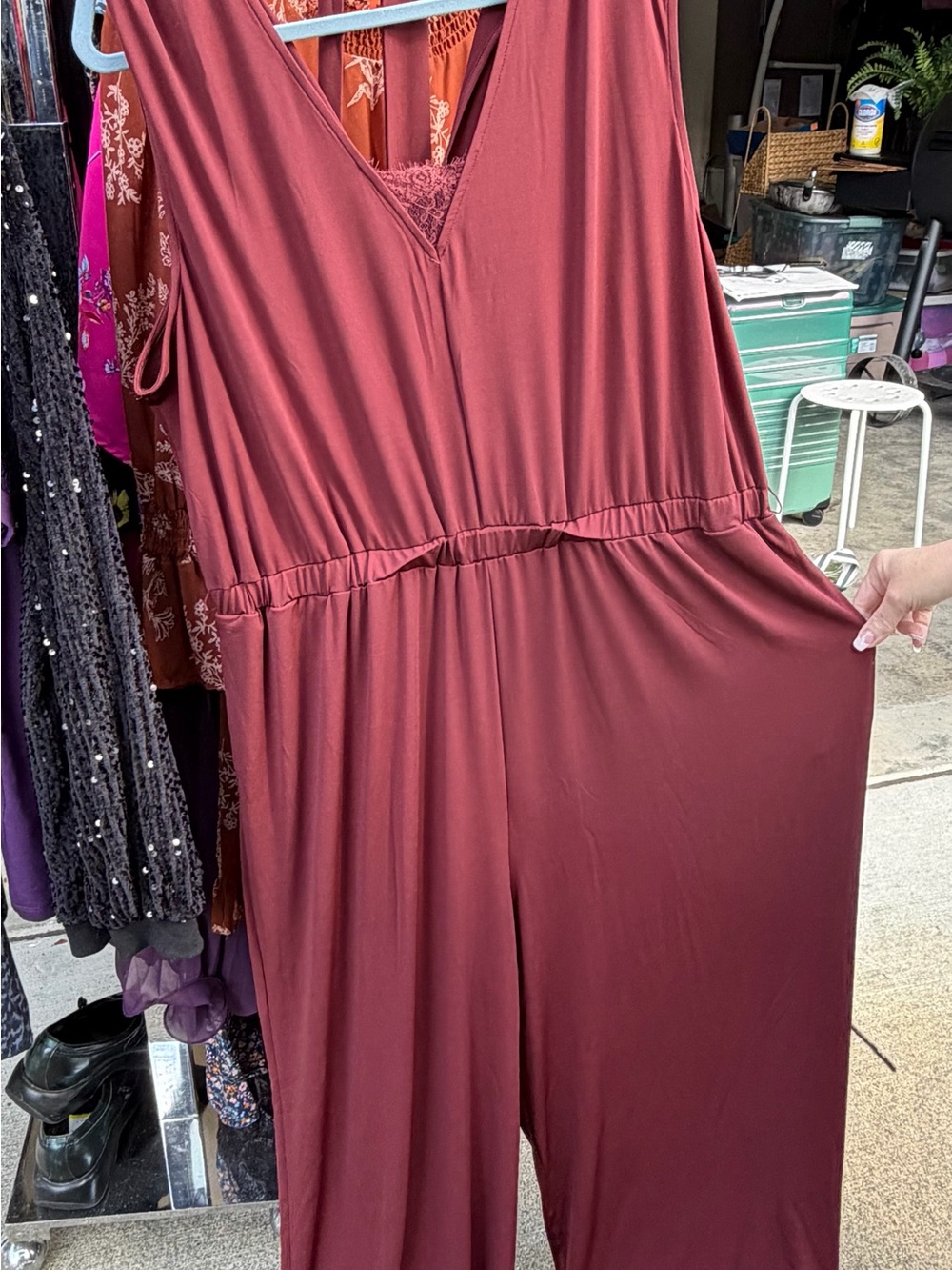 Maurices Sleeveless V-Neck Jumpsuit in Burgundy